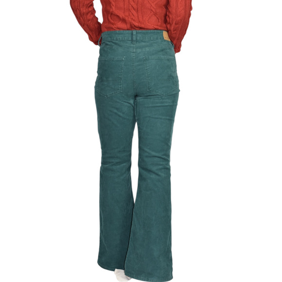 American Eagle Super Hi Rise Flare Corduroy Pants Green Button Fly Retro Teal 8 - Picture 2 of 15